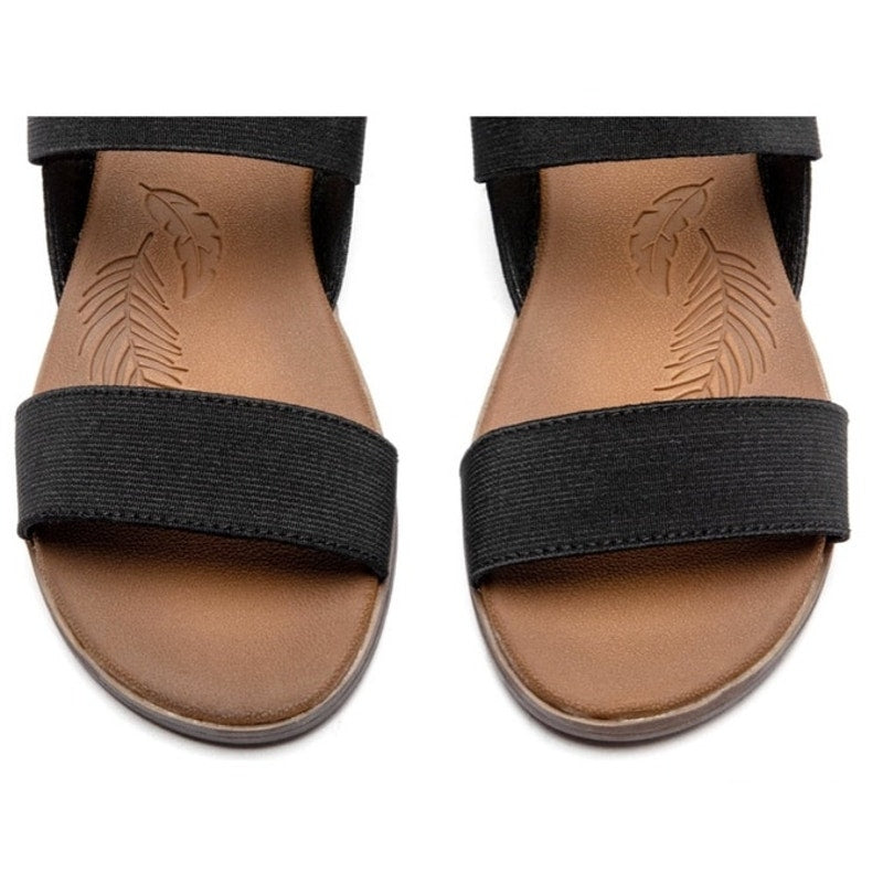 Black Flat Slide Casual Adjustable Elastic Strappy Double Bands Sandals ~ 11