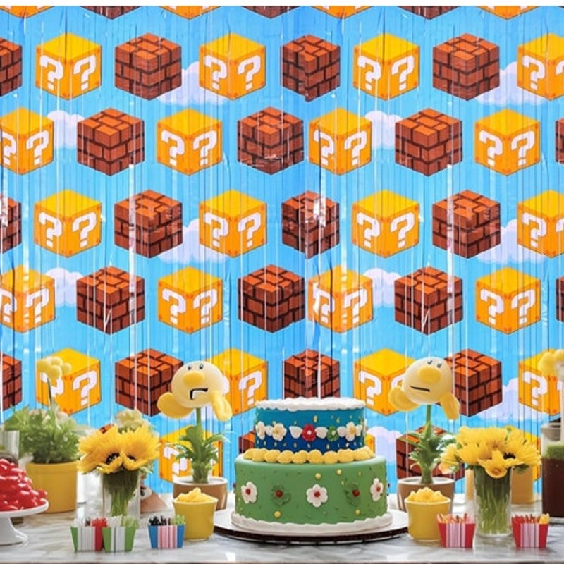 BRAND NEW ~ Set/16 Super Mario Bros. Foil Fringe Game Theme Party Curtain Backdrop
