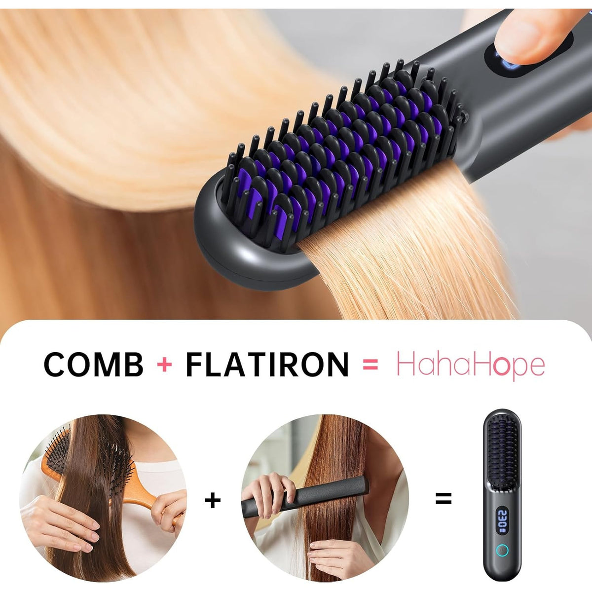BRAND NEW ~ Gray Cordless 9 Temp Settings & LED Display Hair Straightener Brush