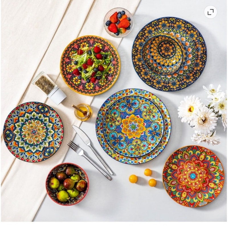 BRAND NEW Set/6 Vancasso Colorful Bohemian 10.5" Ceramic Porcelain Dinner Plates
