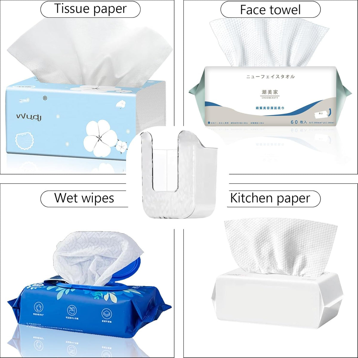 NWT ~ Set/2 Wall Mounted Bathroom Kitchen Tissue Wipes Storage Dispenser Holders