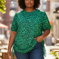 NWT ~ Women's Plus Size Green & Black Ruched Sides Short Sleeve Blouse ~ 4X