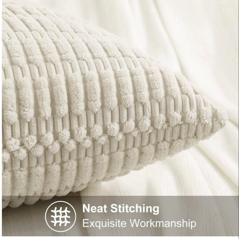 BRAND NEW ~ Set/2 Boho Beige Thick Corduroy Toss Accent Pillow Covers ~ 18"x18"