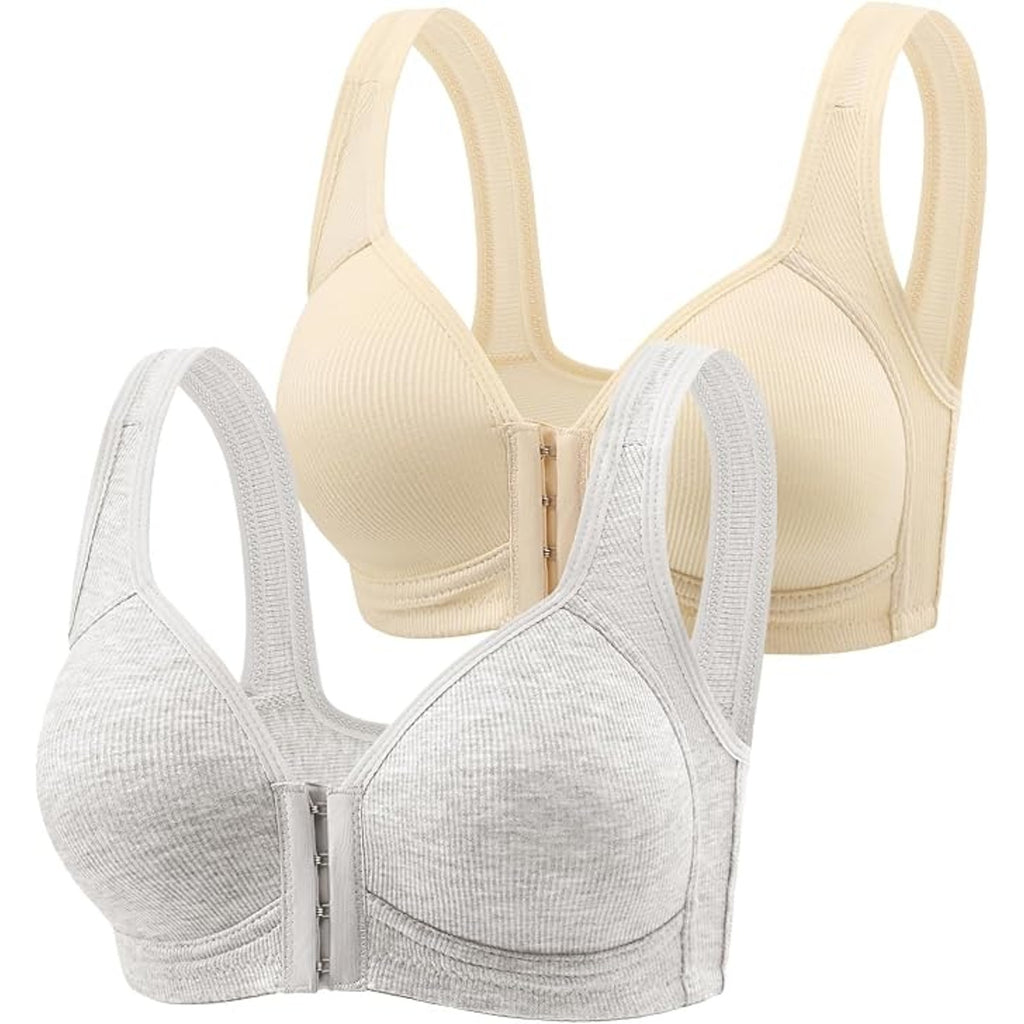 NWT ~ 2 Pack Women's Front Closure Wireless Full Coverage Bras & Nipple Pads ~ L