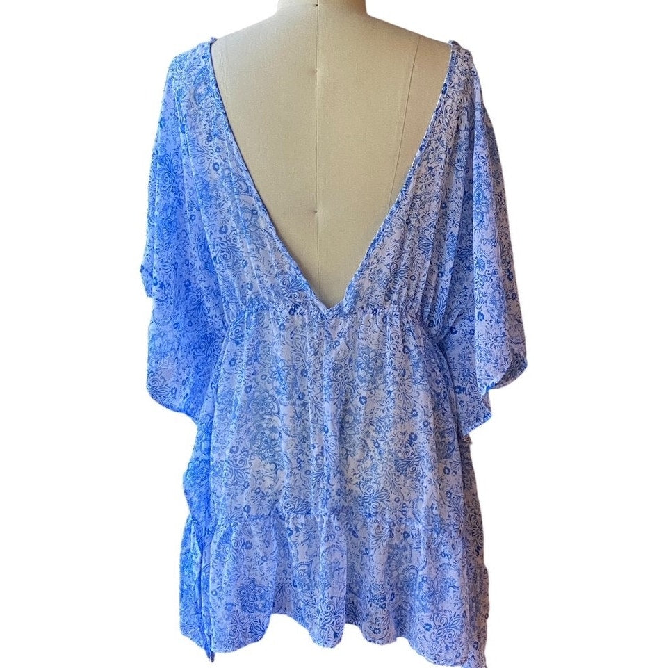 NWT ~ TIME and TRU Ruffle Hem Caftan Tie Front Chiffon Swimsuit Coverup ~ XL