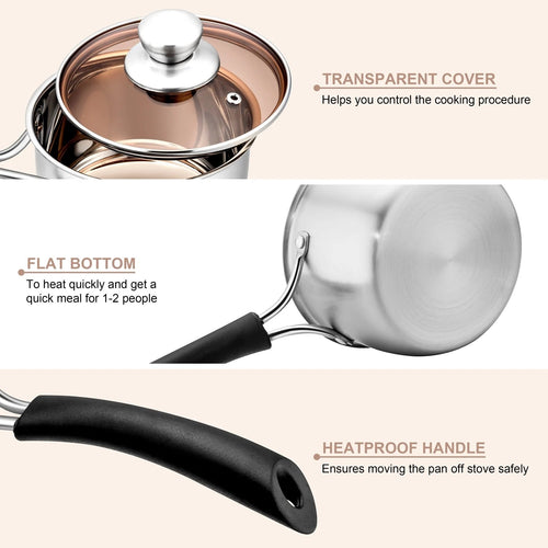 BRAND NEW ~ 1 Quart Saucepan Stainless Steel Soup Milk Pan with Transparent Lid