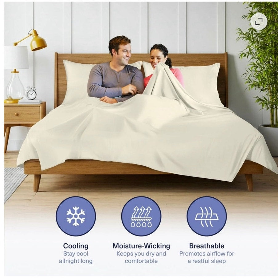 BRAND NEW ~ Buttercream QUEEN 4pc Organic Bamboo Viscose Cooling Bed Sheets Set