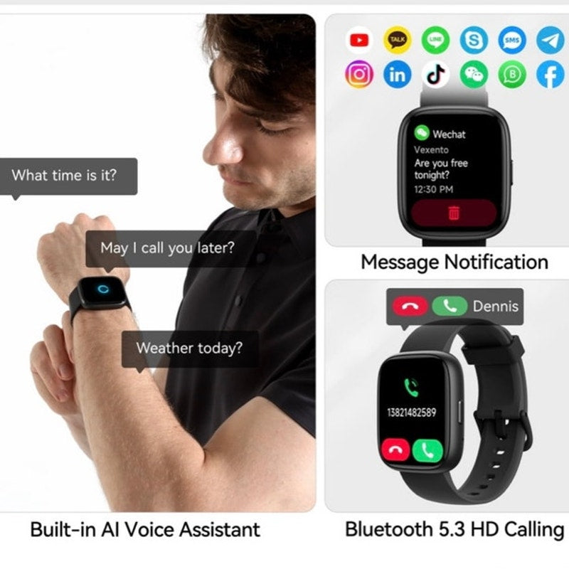 BRAND NEW ~ Black Smart Watch for Android iPhone Alexa Touchscreen Smartwatch