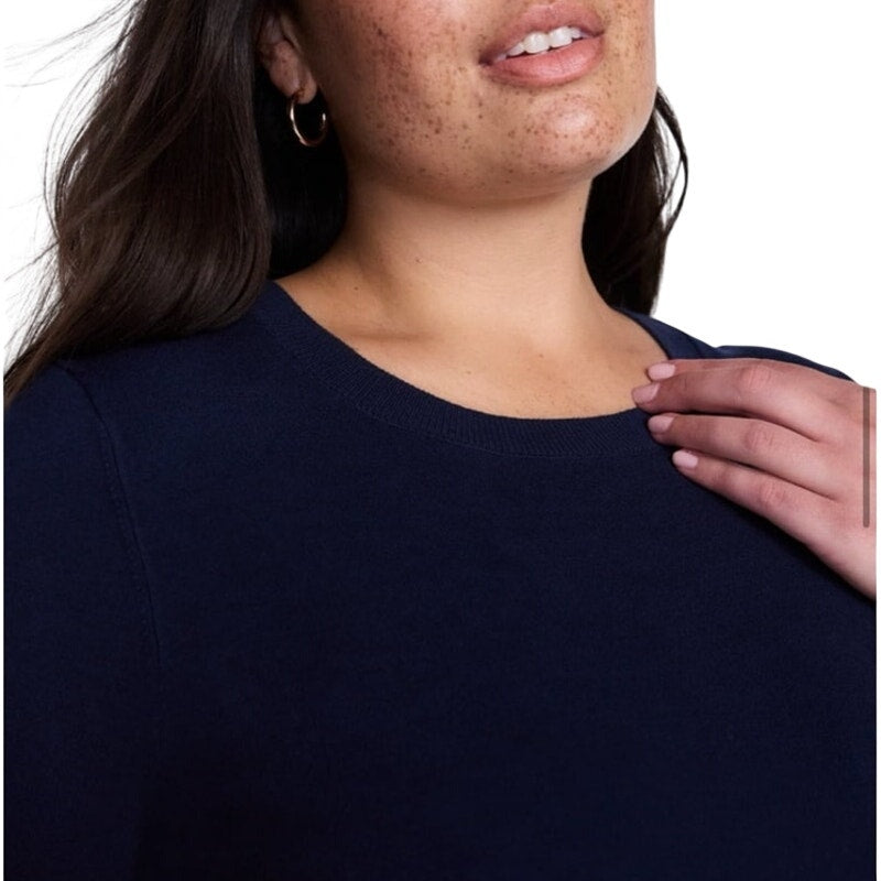 NWT ~ Women's Plus Size Lightweight Navy Blue Short Sleeve Sweater Top ~ Plus 3X