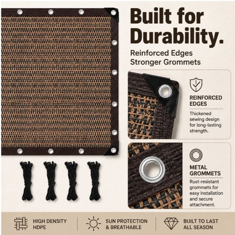 BRAND NEW ~ Heavy Duty Brown 10' x 19' UV Block Sun Shade Cloth Canopy Sunshade