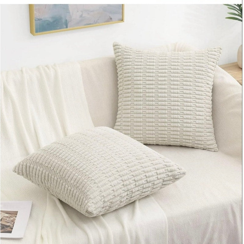 BRAND NEW ~ Set/2 Boho Beige Thick Corduroy Toss Accent Pillow Covers ~ 18"x18"