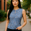 NWT ~ LIZ CLAIBORNE Blue Flowered Sleeveless Summer Top Shirt ~ Women's Size XS