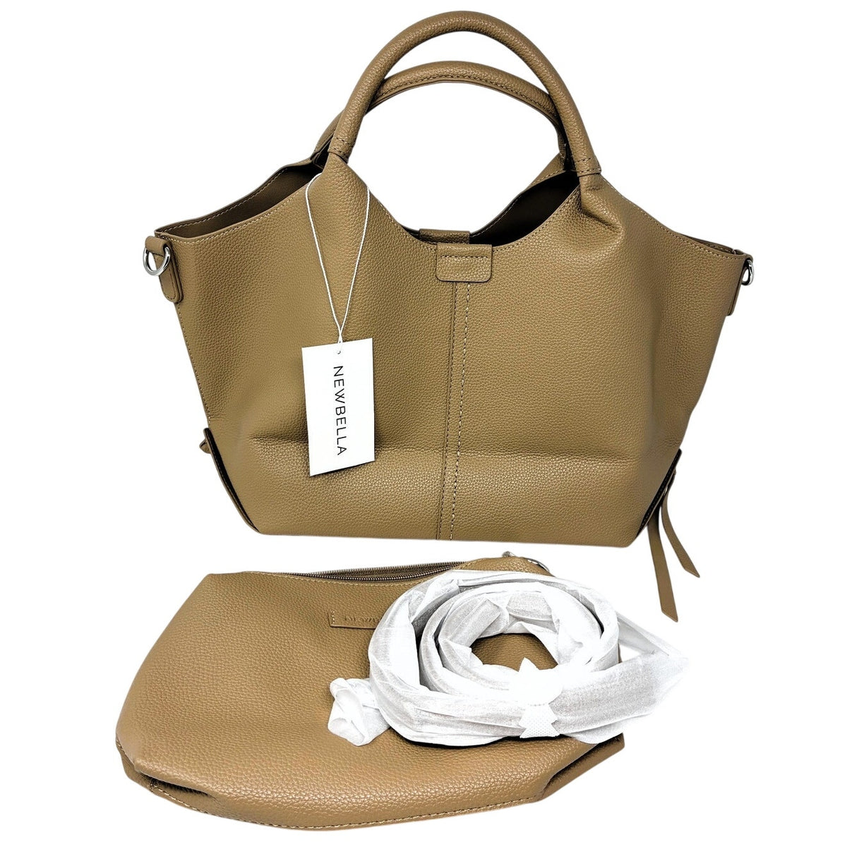 NWT ~ Newbella Large Pebbled Vegan Leather Finish Shelly Tote & Matching Pouch