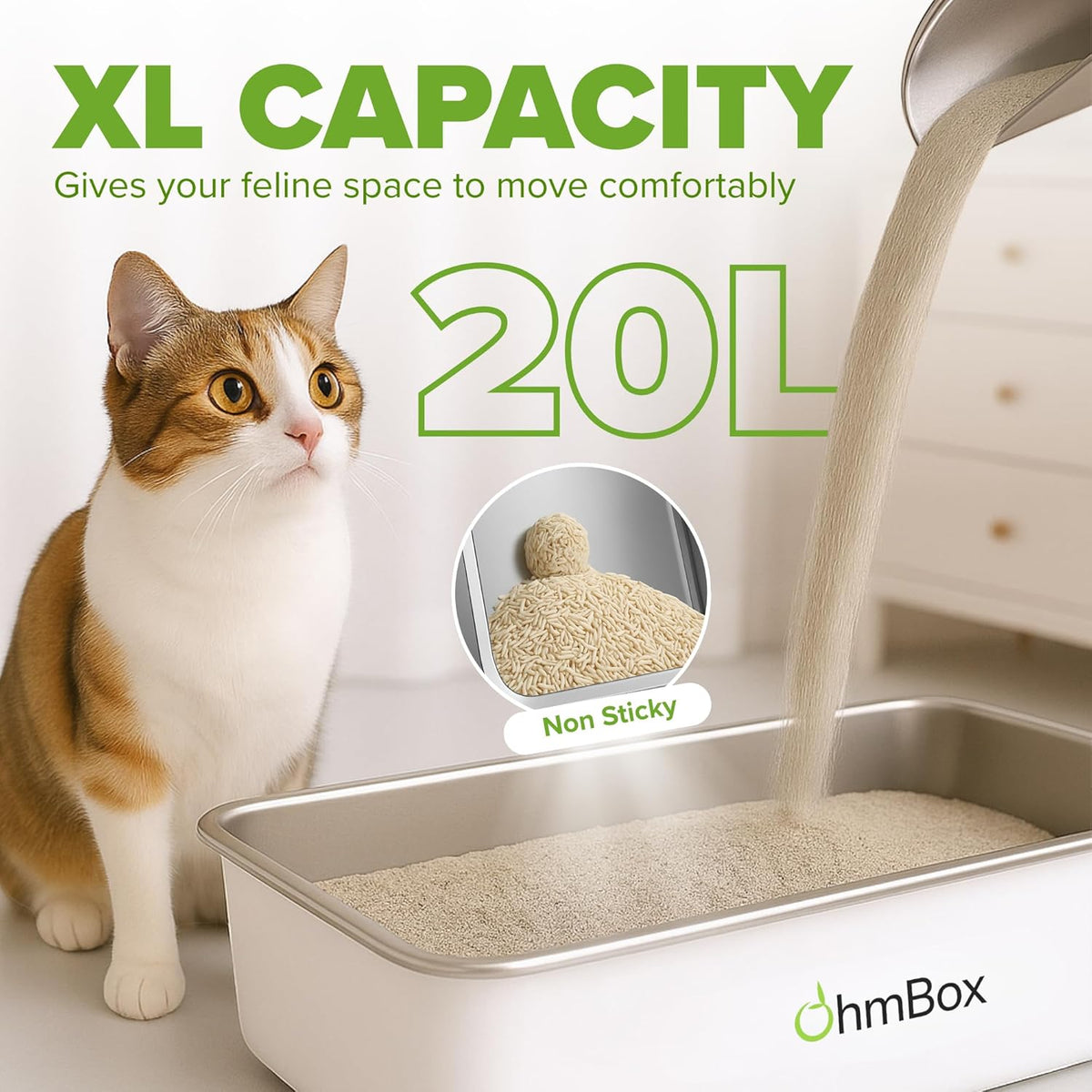 BRAND NEW ~ OHM Stainless Steel Rust Proof Metal NonSlip White XL Cat Litter Box