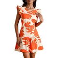 NWT ~ Short Coral Floral Mini Dress Flutter Cap Sleeves ~ Women's Size LARGE