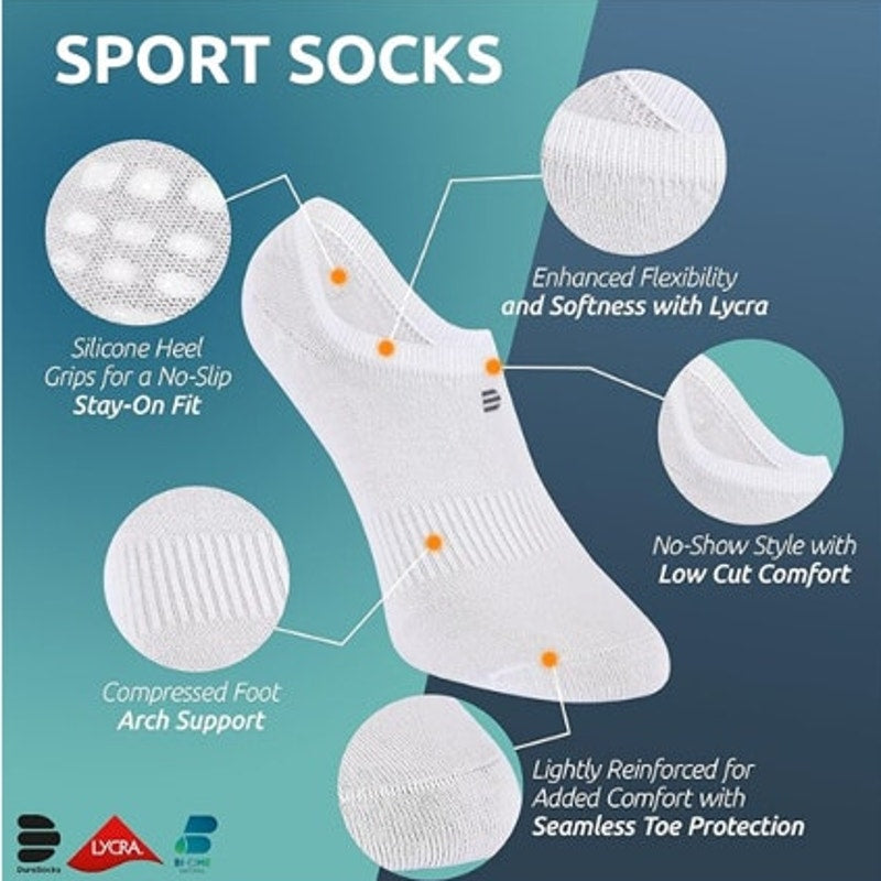 NWT ~ 4 Pairs Seamless Odor Free DuraSocks No Show Cotton Socks ~ Unisex
