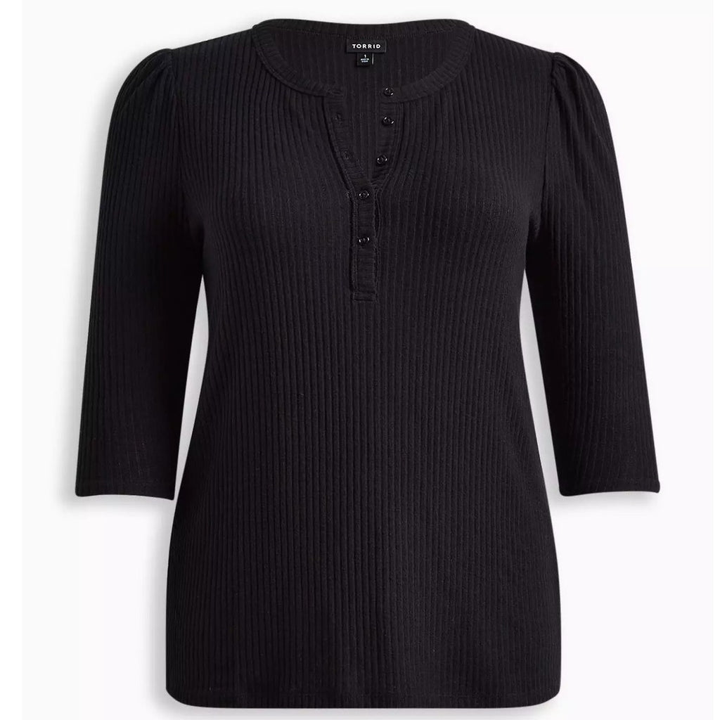 NWT ~ TORRID Light Weight Rib Hacci 3/4 Sleeve Henley Black Top ~ Plus Size 5X