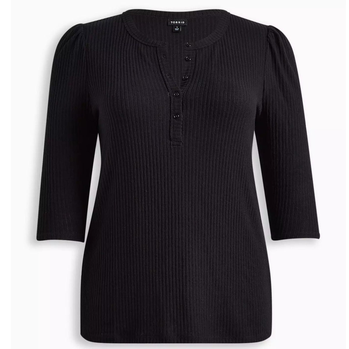 NWT ~ TORRID Light Weight Rib Hacci 3/4 Sleeve Henley Black Top ~ Plus Size 5X