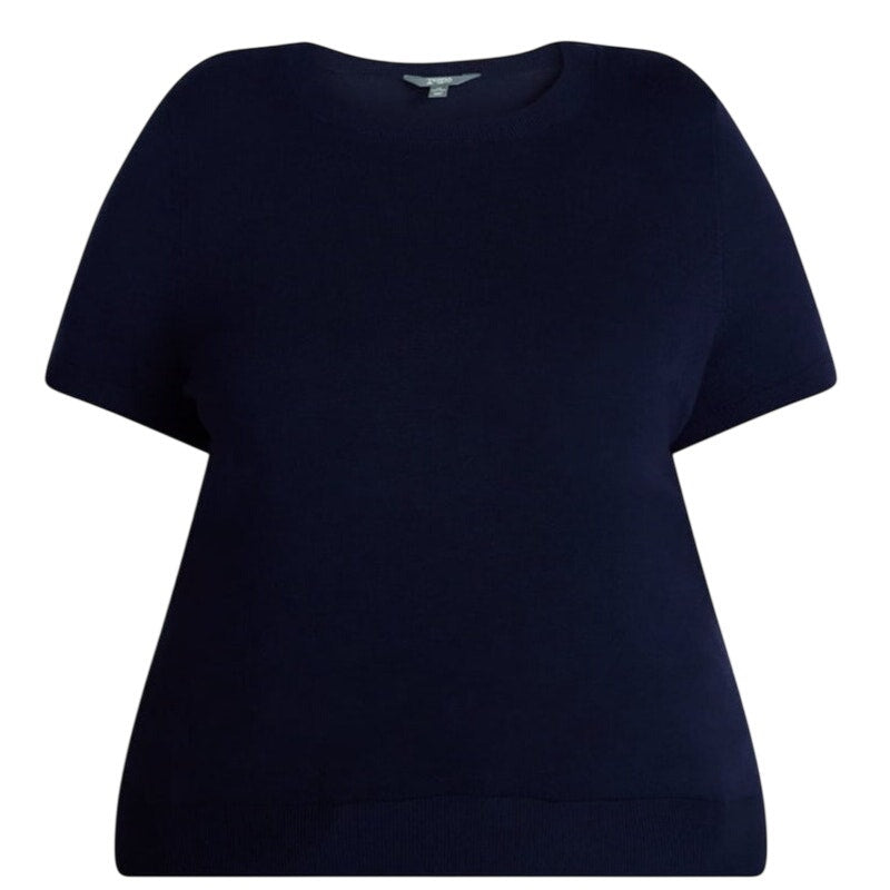NWT ~ Women's Plus Size Lightweight Navy Blue Short Sleeve Sweater Top ~ Plus 3X