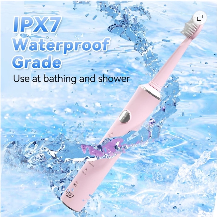 BRAND NEW ~ Pink Sonic Electric Toothbrush 8 Brush Heads Tongue Scraper & Bag