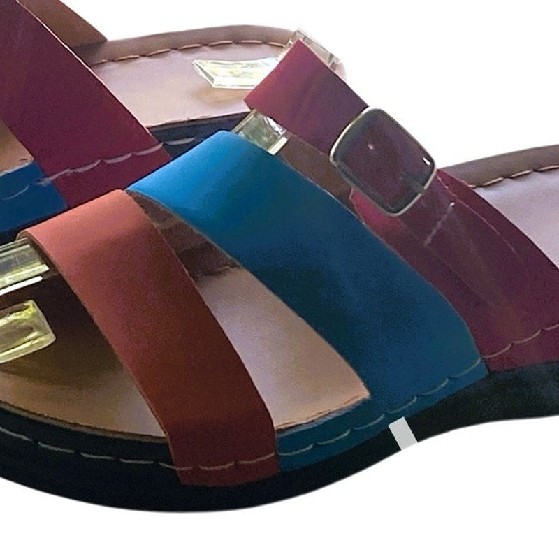 NWT ~ Women's Color-Block Slide Sandals - Summer Beach Shoes ~ Size 7.5 (38)