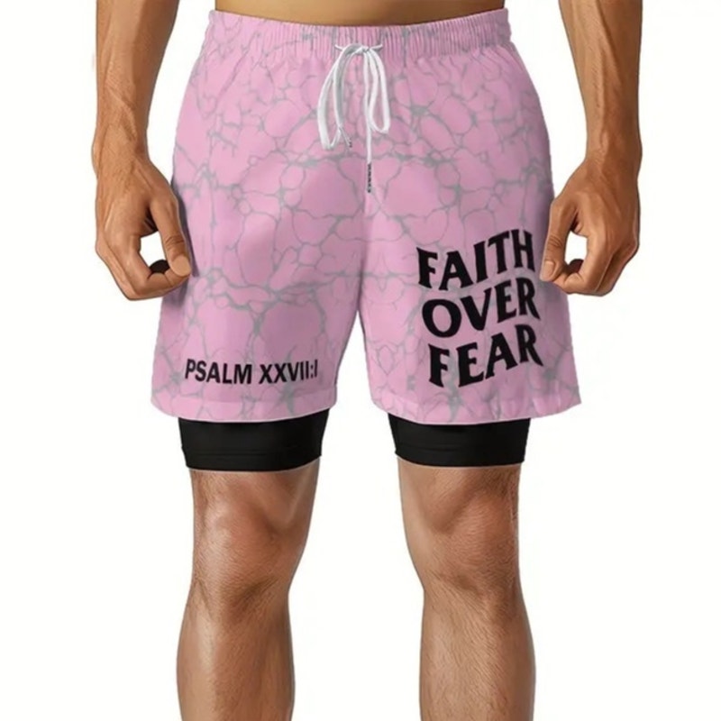 NWT ~ Men's Pink & Gray 2-in-1 Shorts And Quick Drying Swimming Trunks ~ SMALL