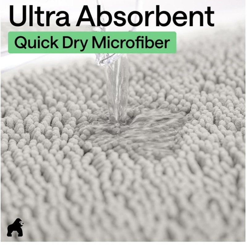 BRAND NEW ~ Gray Chenille Bath Rug Rubber Back Quick Dry Bathroom Mat ~ 24 x 17