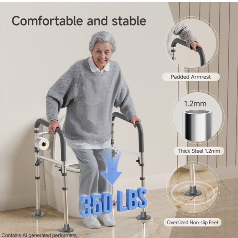 BRAND NEW ~ Adjustable Foldable Toilet Safety Rail Frame with Handles 350 limit