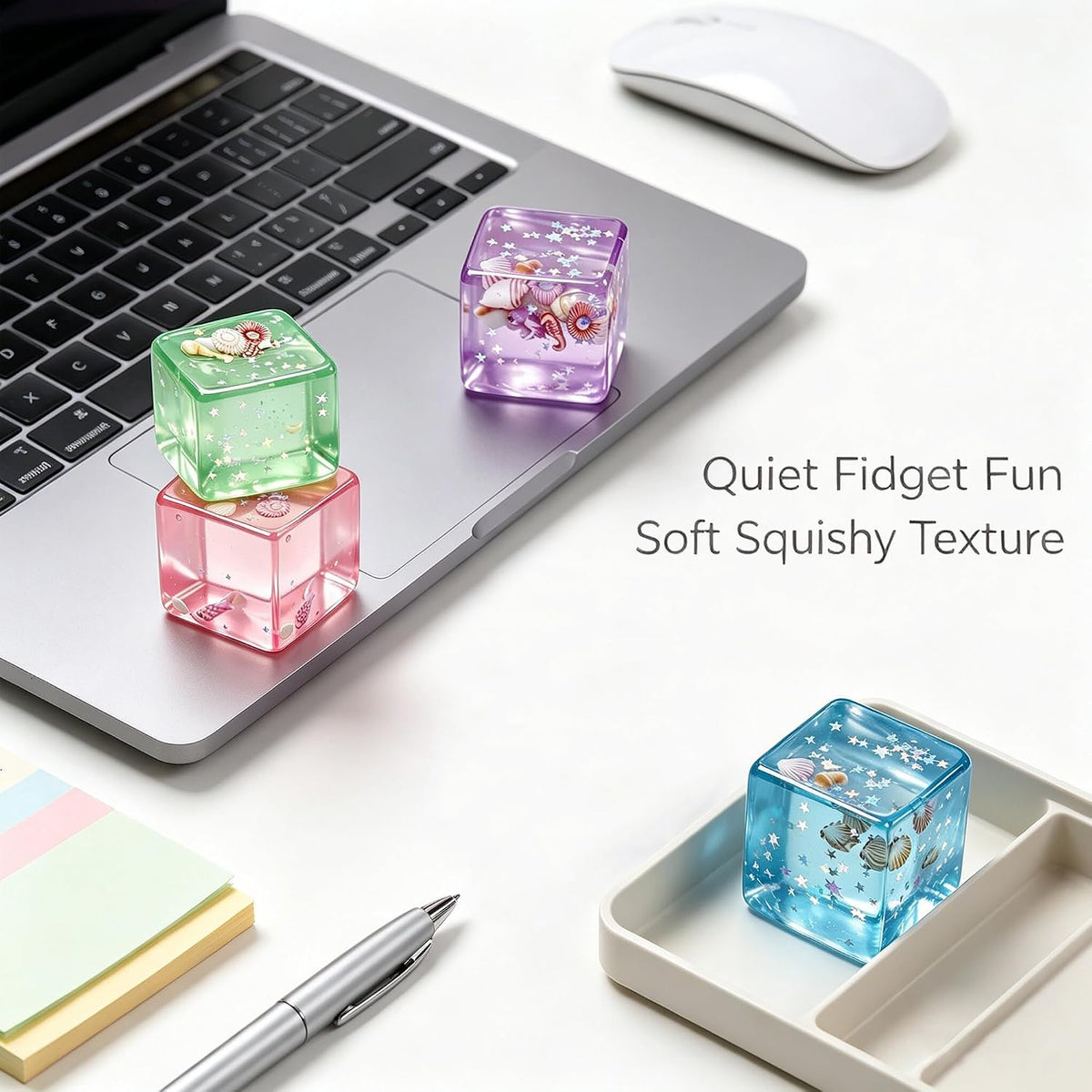 BRAND NEW ~ 4 Ice Cube Squishy Slow Rising Sensory Fidget Toy Stress Ball Cubes