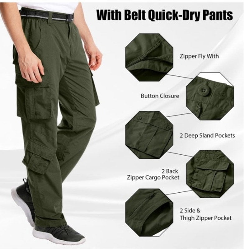 NWT ~ Mens Dark Green Quick Dry Waterproof Hiking Fishing Lightweight Pants ~ 38