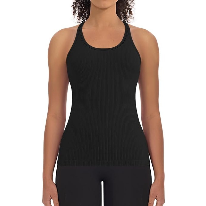 NWT ~ Set/3 Plus Size Black & Gray Ribbed Racerback Tank Top with Bra ~ XXL