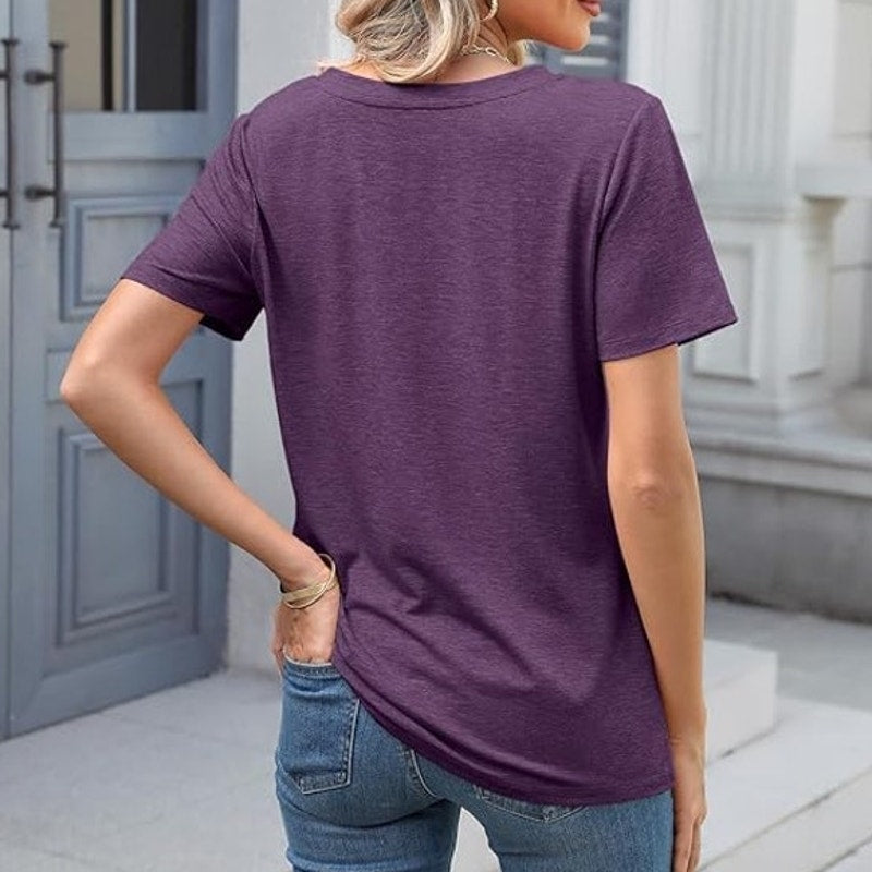 NWT ~ TICTICMIMI Purple V-Neck Short Sleeve Casual T Shirt Top ~ Women's SMALL