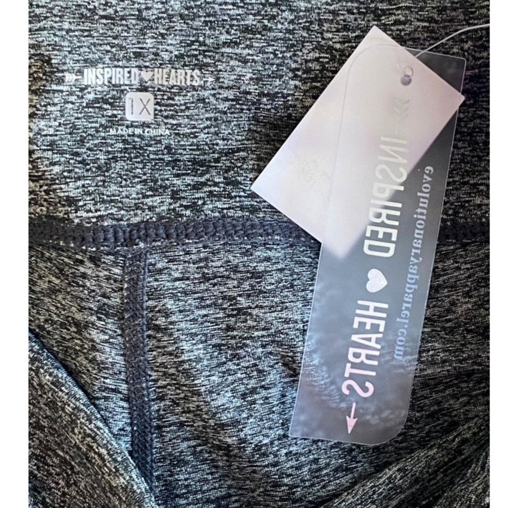 NWT ~ INSPIRED HEARTS Heathered Black "Love" Trim Activewear Leggings ~ Size 1X