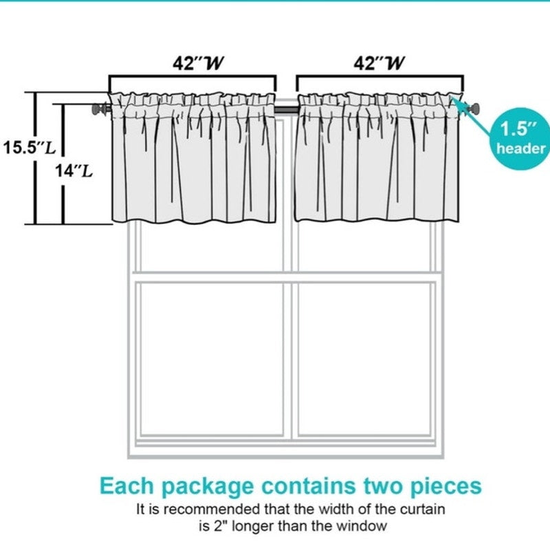 BRAND NEW ~ Set/2 Dusty Blue Sheer Curtain Valances with Rod Pockets ~ 42W x 14L