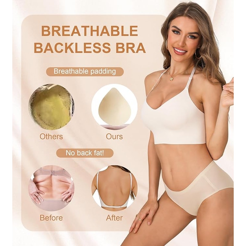 NWT ~ 2 Pack Black & White Seamless Low Back Wireless Halter Bras ~ Women's XXL