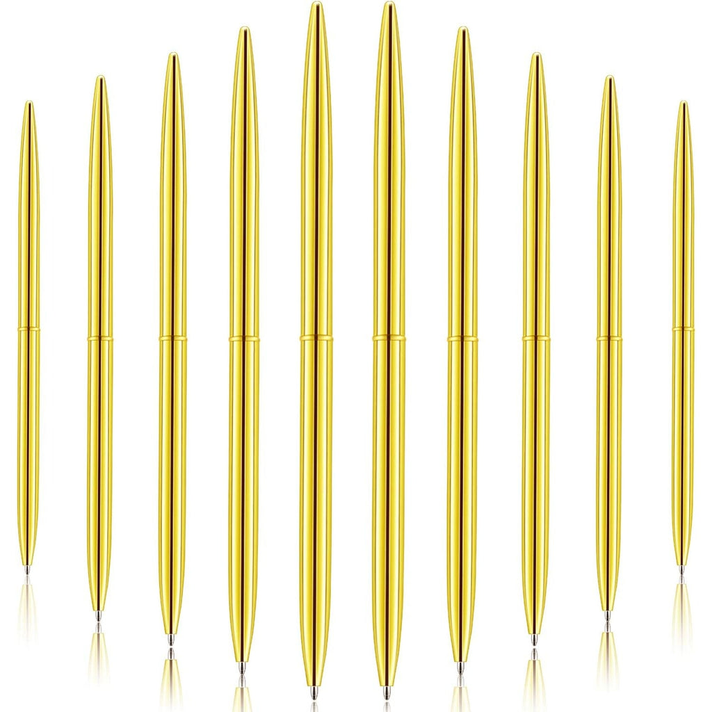 BRAND NEW Set/60 Long Metallic Gold Slim Retractable Lightweight Ballpoint Pens