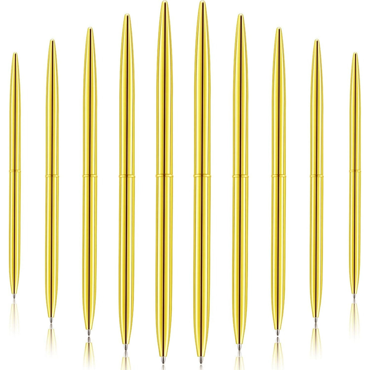 BRAND NEW Set/60 Long Metallic Gold Slim Retractable Lightweight Ballpoint Pens