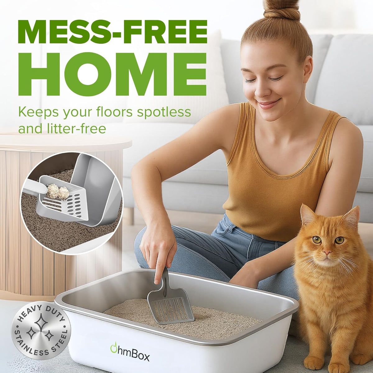 BRAND NEW ~ OHM Stainless Steel Rust Proof Metal NonSlip White XL Cat Litter Box