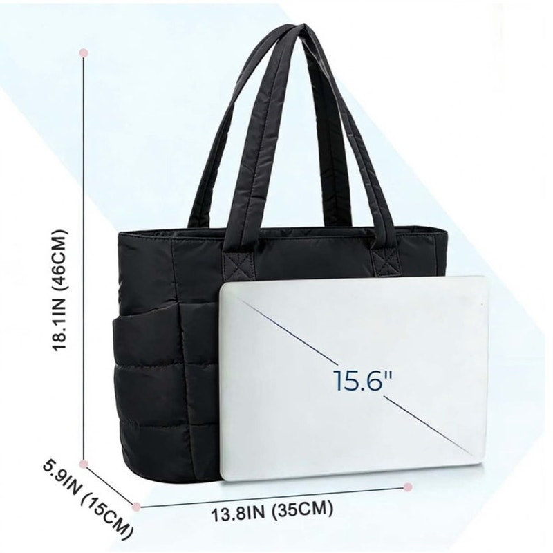 BRAND NEW ~ Large Capacity Black Lightweight Waterproof Quiltd Puffer Tote Bag