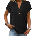 NWT ~ Women's Black Short Sleeve Rounded Bottom Casual Summer Blouse ~ MEDIUM
