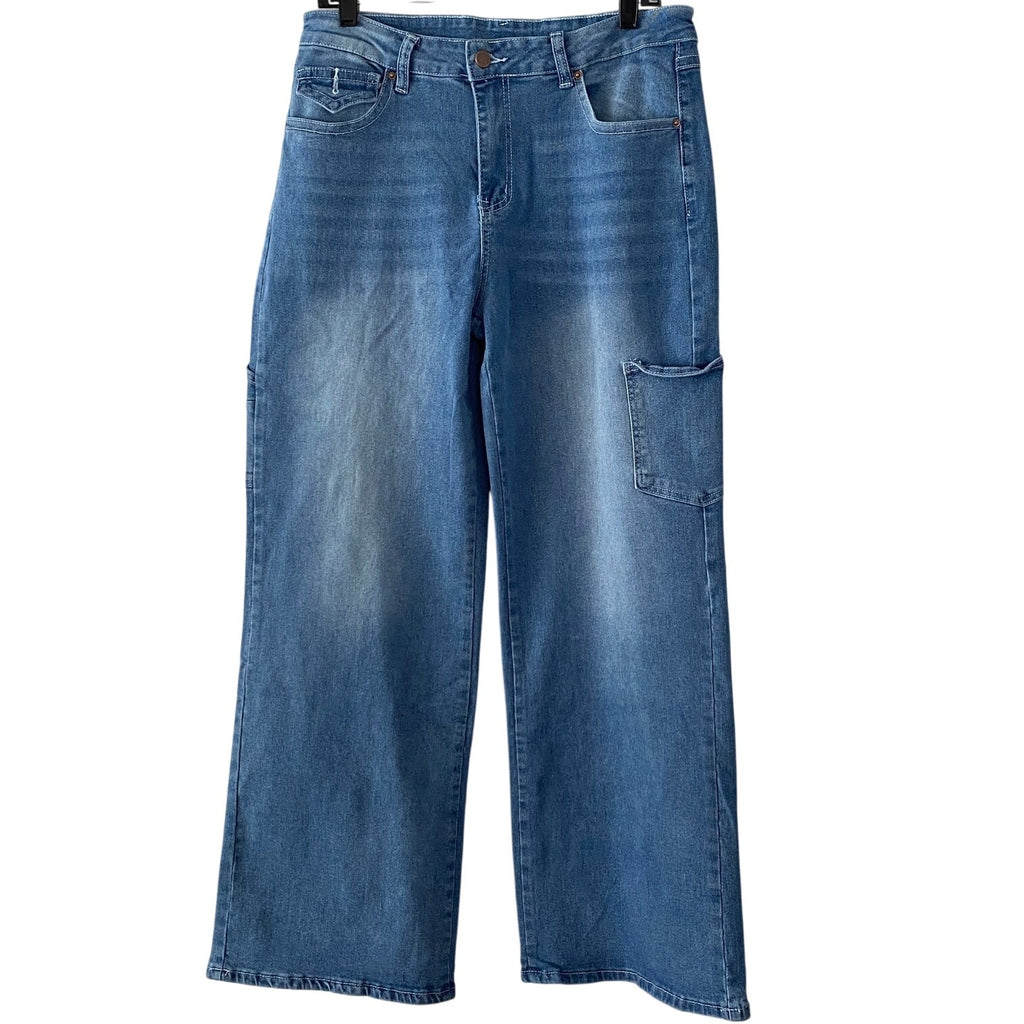 NWT ~ Women's Wide Leg Carpenter Pockets Denim Blue Jeans ~ Size XL
