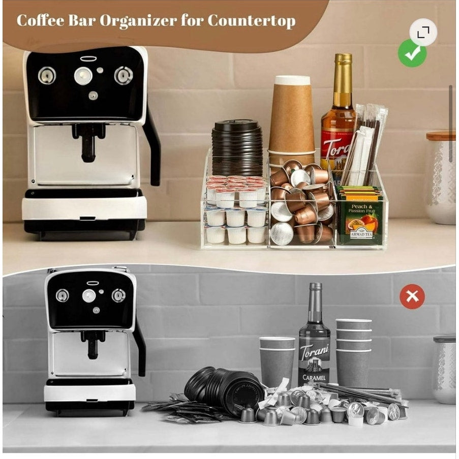 BRAND NEW ~ Acrylic Coffee Bar Station Storage Organizer ~ Home Kitchen Office