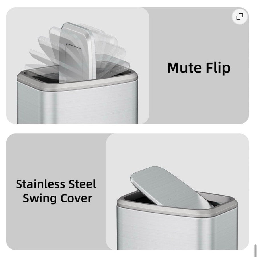 BRAND NEW ~ Silver 2.1Gal Stainless Steel Bathroom Trash Can Swing Lid & 60 Bags