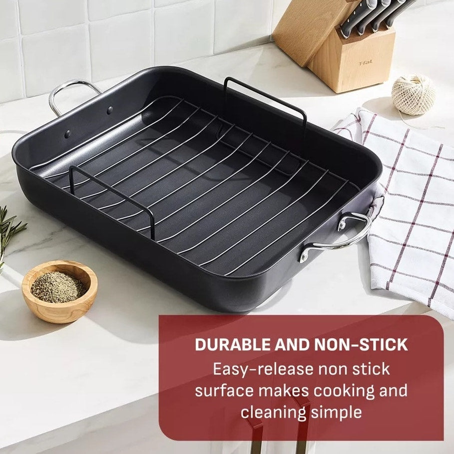 BRAND NEW ~ T-Fal Black Simply Cook 13"x16" Nonstick Roaster & Removeable Rack