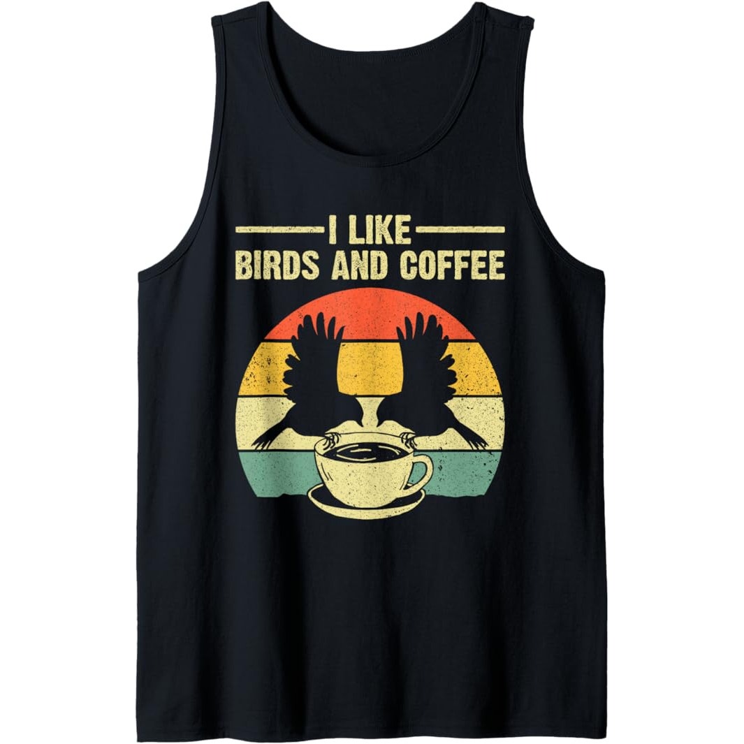 NWT ~ I Like Birds And Coffee Men's Black Sleeveless Tank Top ~ Size LARGE