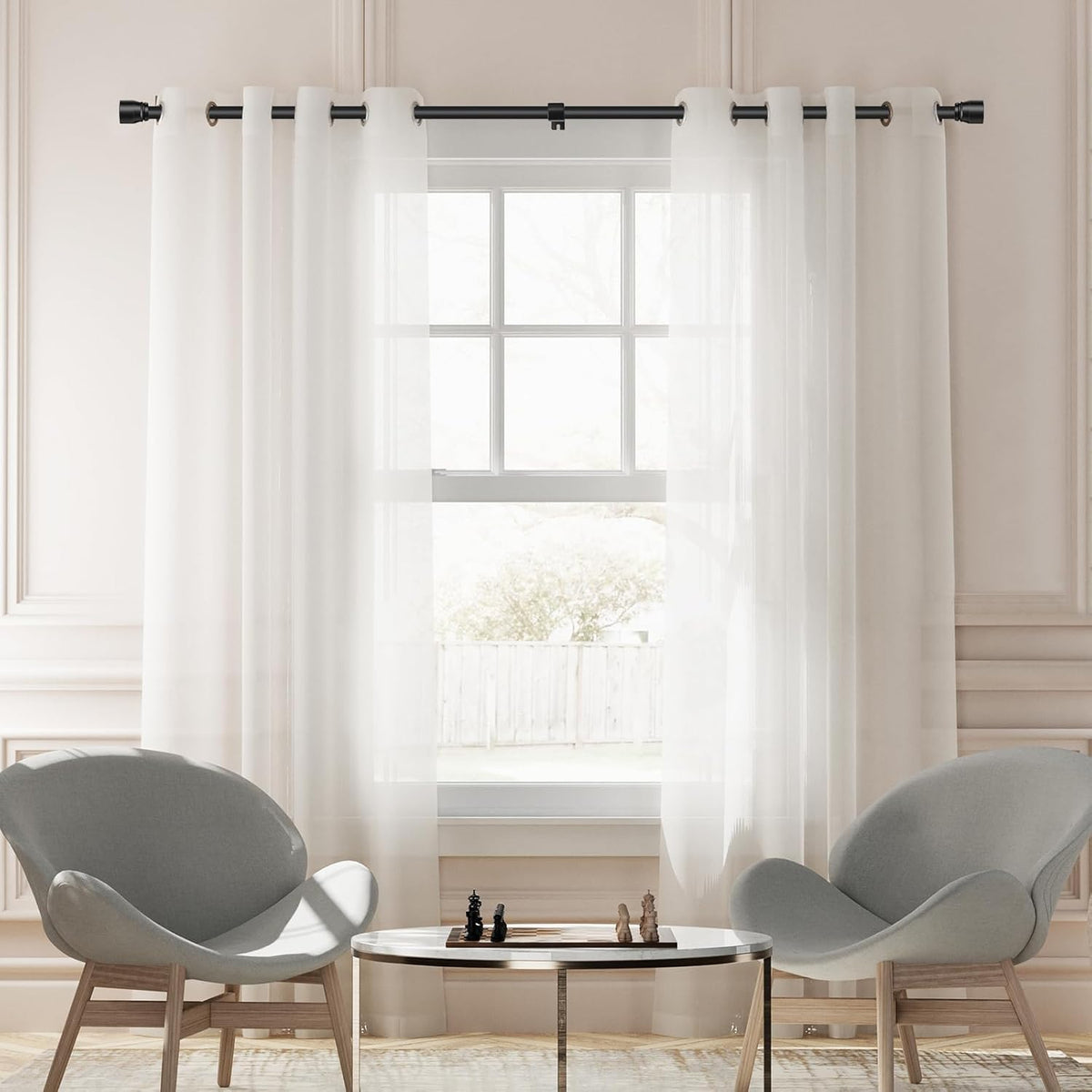 BRAND NEW ~ Set/2 Matte Black Heavy Duty Adjustable Curtain Rods 30-144"