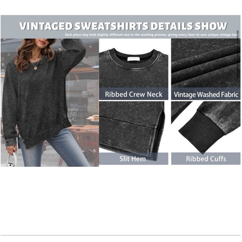 NWT ~ Distressed Black Oversized Sweatshirt Side Splits & Long Sleeve ~ LARGE