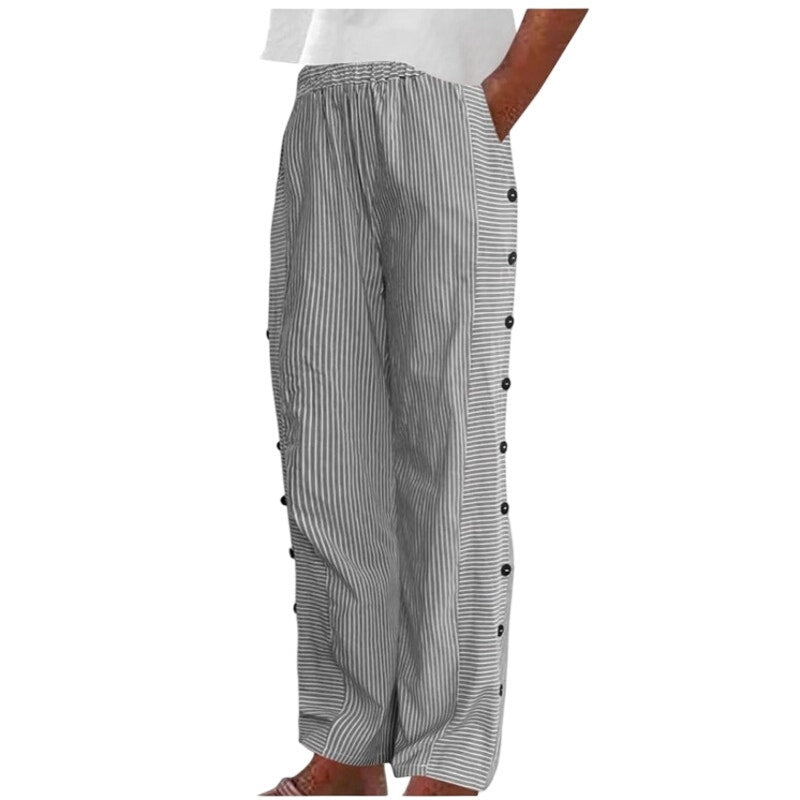 NWT ~ Women's Black Stripe Wide Leg Casual Loose Pockets Pants Trousers ~ LARGE