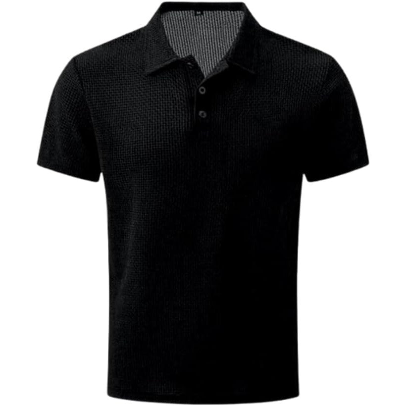 NWT ~ Men's BLACK Waffle Textured Breathable Quick Dry Silky Polo Shirt ~ XXL