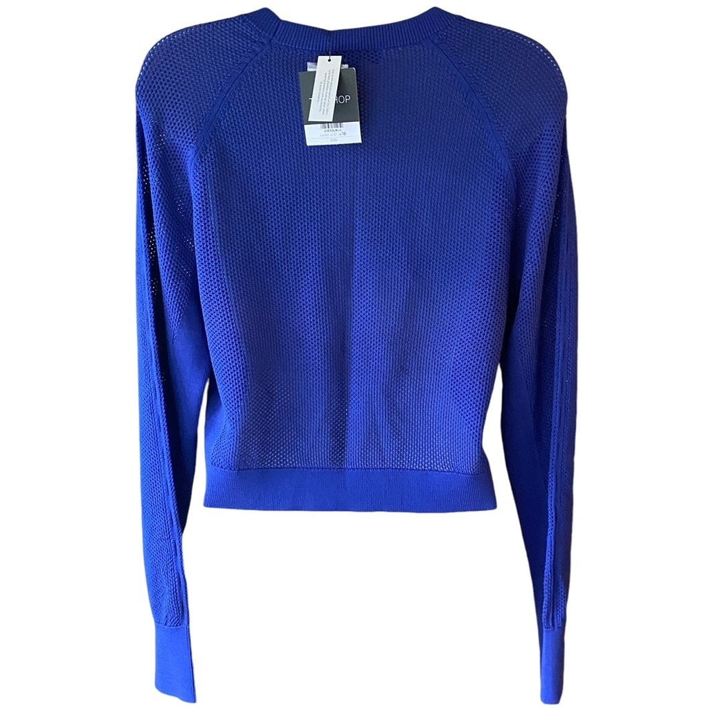 NWT ~ TOPSHOP Bright Royal Blue Sexy Mesh Short Crop Sweater ~ Womens Size 12